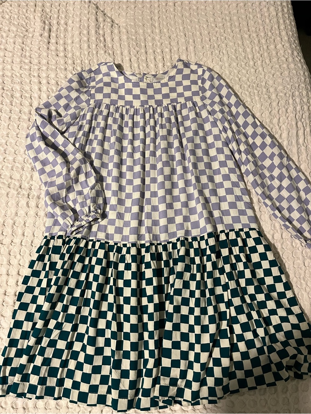 Hanna Andersson Lavender and Green Checkerboard Tiered Dress